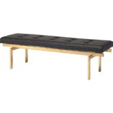 Louve Bench w/ Tufted Black Cushion on Brushed Gold Stainless Frame